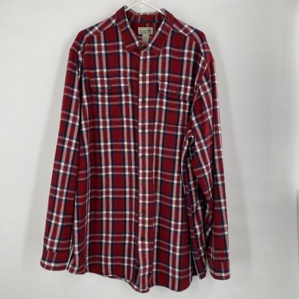 LL Bean Vintage Long Sleeve Shirt‎ Mens XL Tall Red White Blue Flannel
